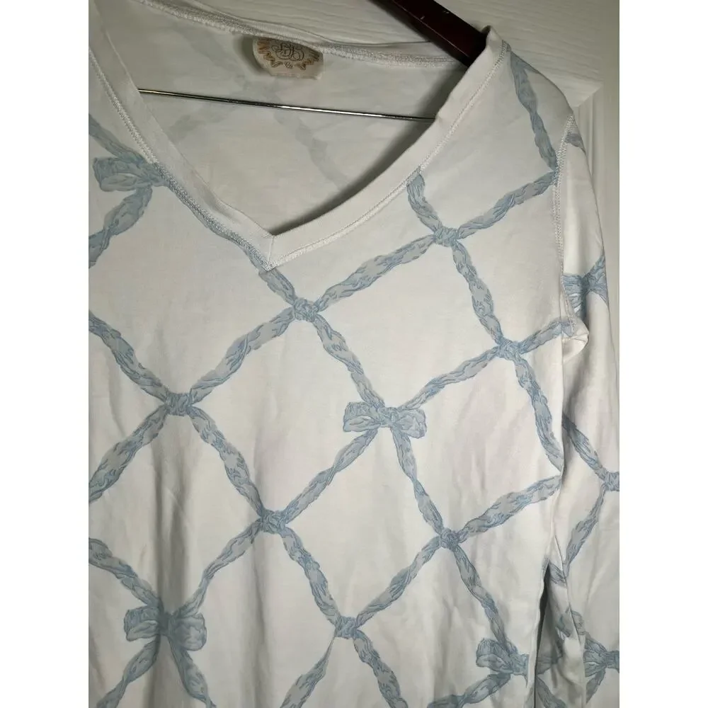 The Beaufort Bonnet‎ Company Women’s Sleep Top TBBC White/Blue Ribbon Bow XS - Picture 4 of 9